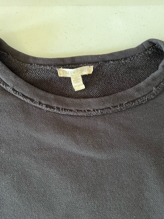 Eileen Fisher Organic Cotton Terry Tunic Black Small Boxy Oversized Raw Edge - Picture 9 of 11